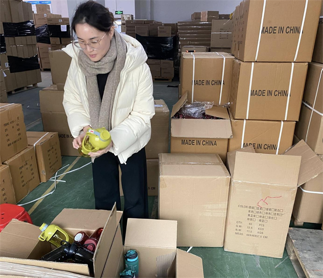 Product quality inspection at a China warehouse before international shipping