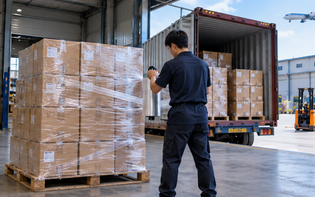 Consolidated cartons prepared for international shipping from China