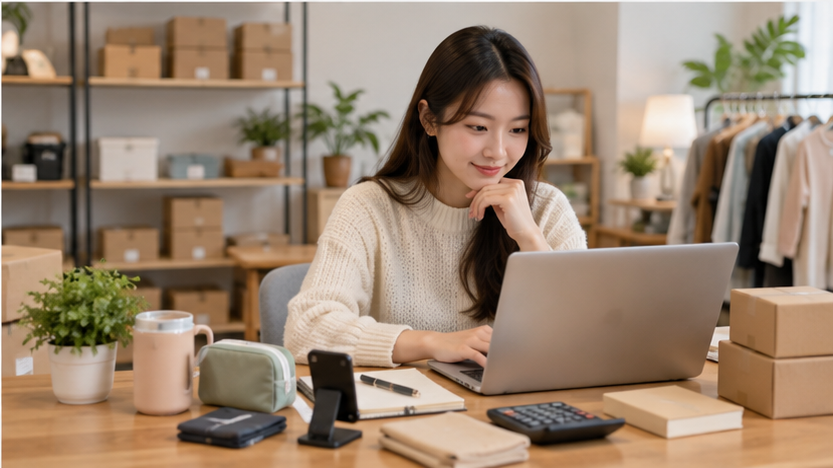 Small e-commerce seller managing 1688 orders from a laptop