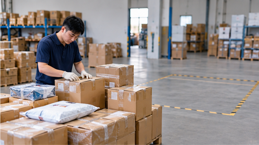Warehouse worker checking received 1688 orders while waiting for a delayed supplier shipment