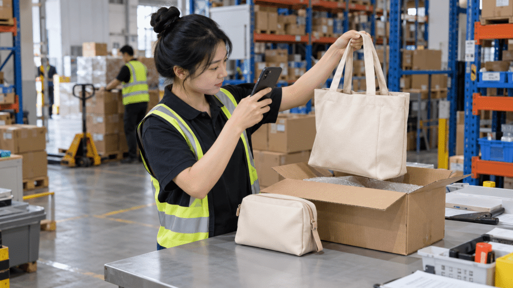 China warehouse worker photographing received 1688 product samples