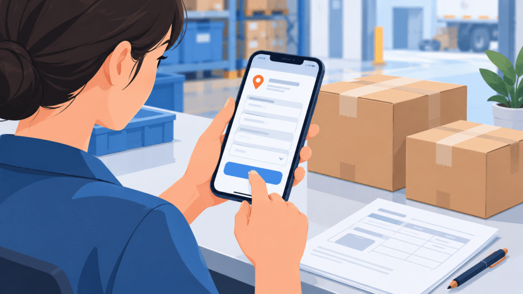 Reviewing a China warehouse shipping address on a mobile phone