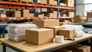 Package consolidation in China - parcels from different suppliers being repacked into one shipment at a China warehouse