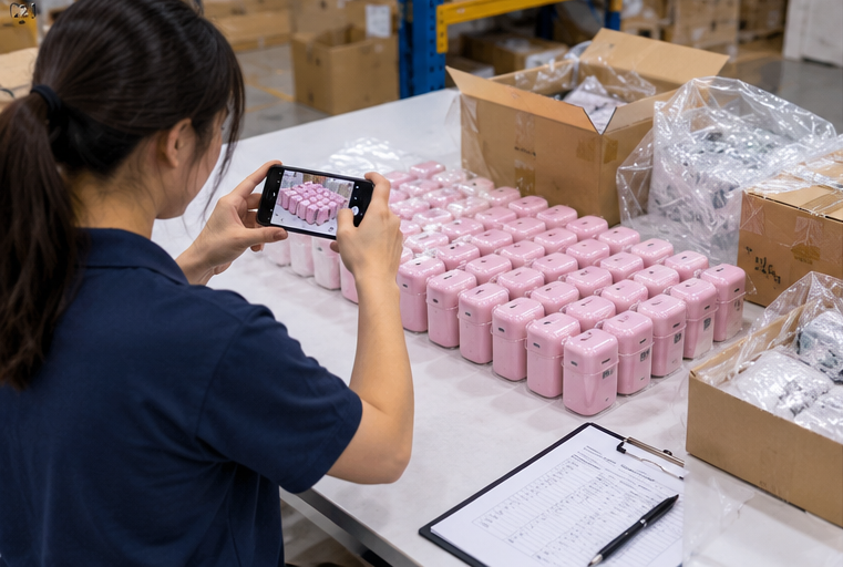 Warehouse worker taking photo evidence after confirming missing items in a 1688 order